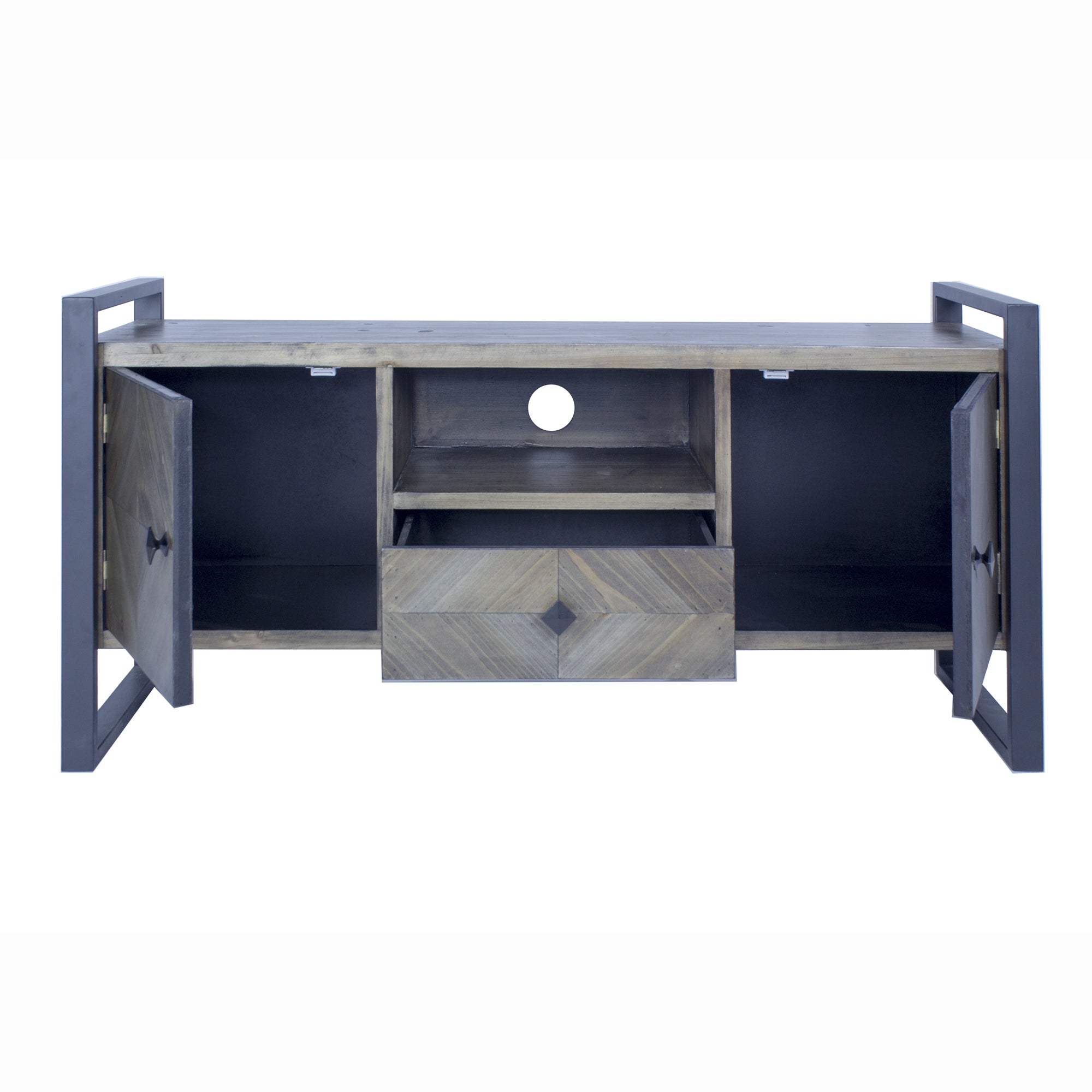 Natural White Metal Wood MDF TV Stand with a Drawer and  Doors