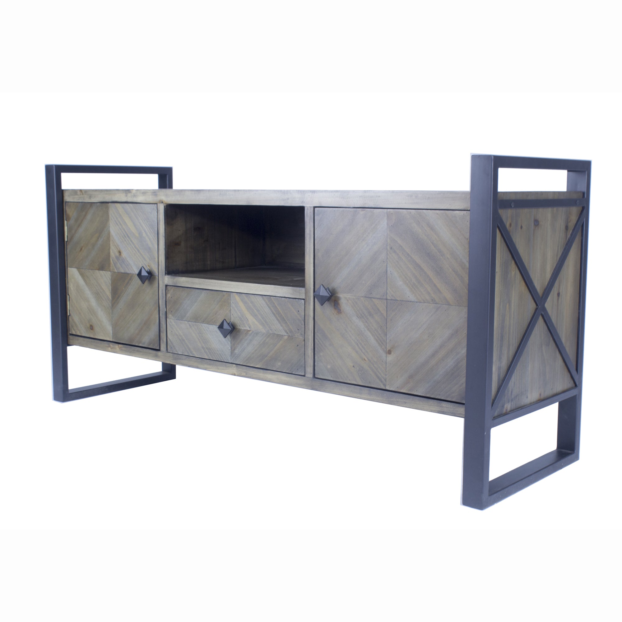 Natural White Metal Wood MDF TV Stand with a Drawer and  Doors
