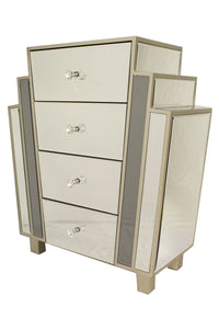 Gray MDF Wood Mirrored Glass Accent Cabinet with  Drawers