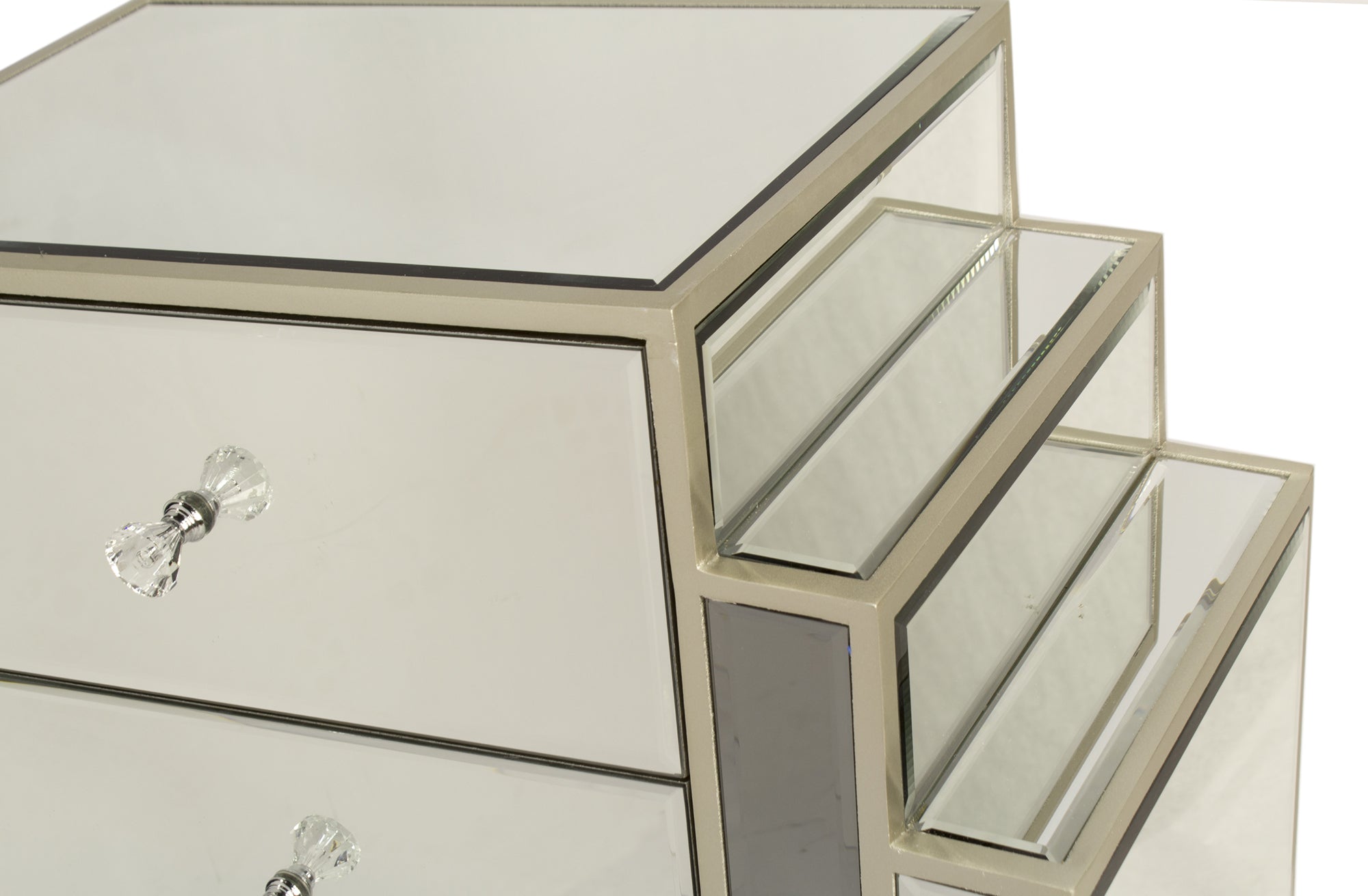 Gray MDF Wood Mirrored Glass Accent Cabinet with  Drawers