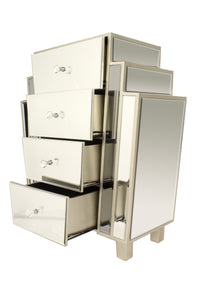 Gray MDF Wood Mirrored Glass Accent Cabinet with  Drawers