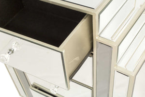 Gray MDF Wood Mirrored Glass Accent Cabinet with  Drawers