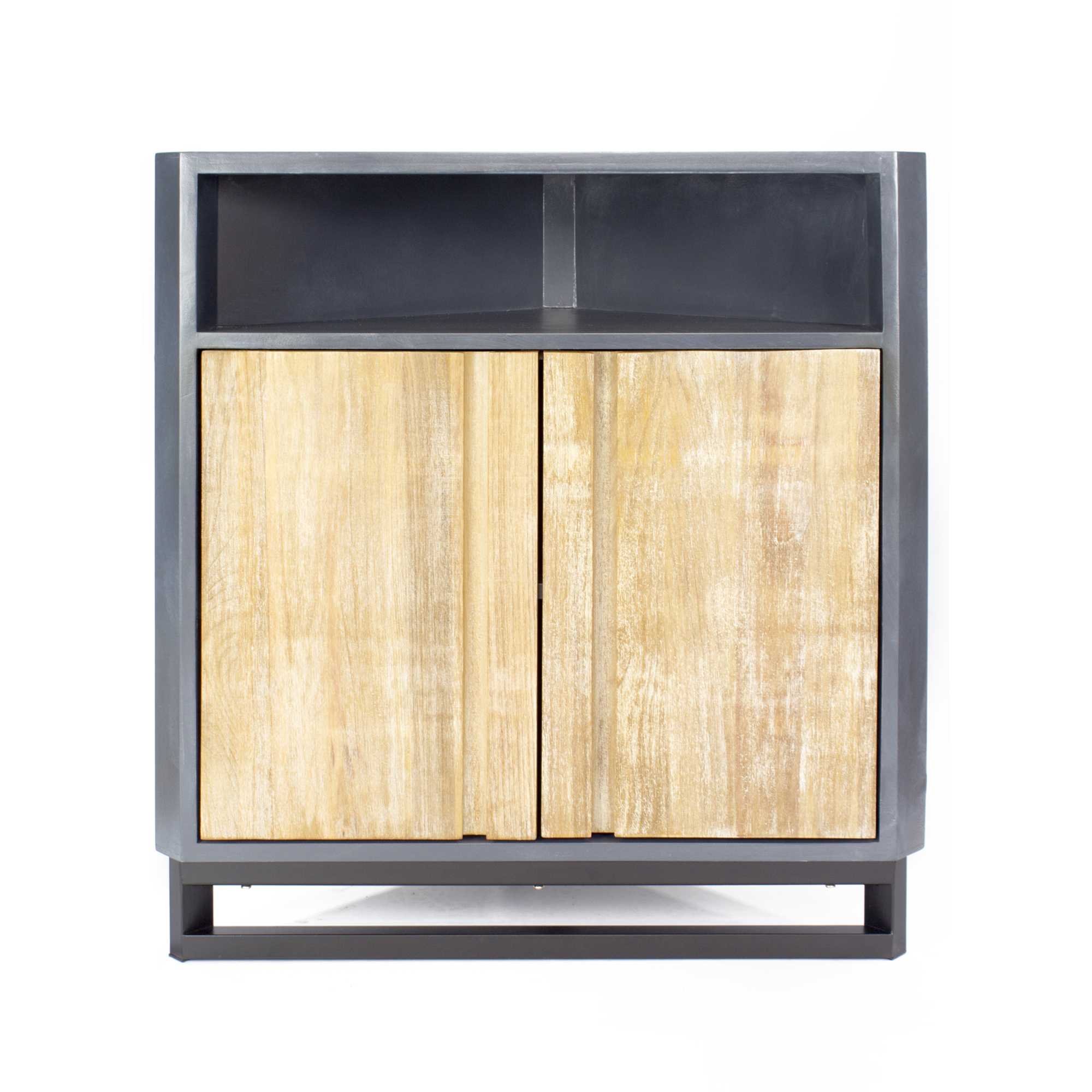 Gray MDF Wood Metal Corner Cabinet with  Doors and a Shelf
