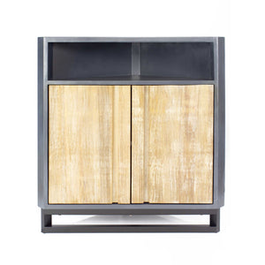 Gray MDF Wood Metal Corner Cabinet with  Doors and a Shelf