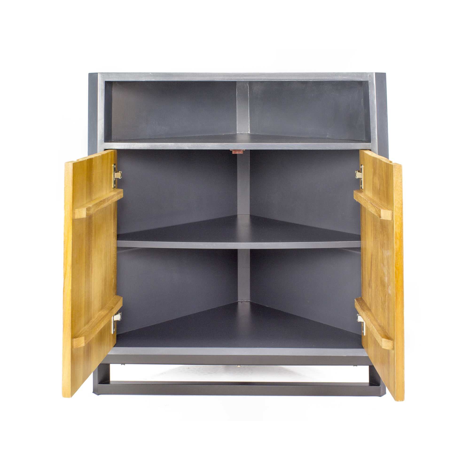 Gray MDF Wood Metal Corner Cabinet with  Doors and a Shelf