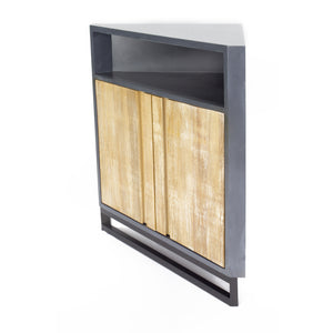 Gray MDF Wood Metal Corner Cabinet with  Doors and a Shelf