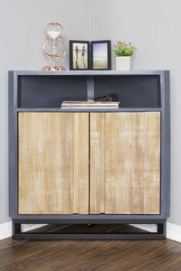 Gray MDF Wood Metal Corner Cabinet with  Doors and a Shelf