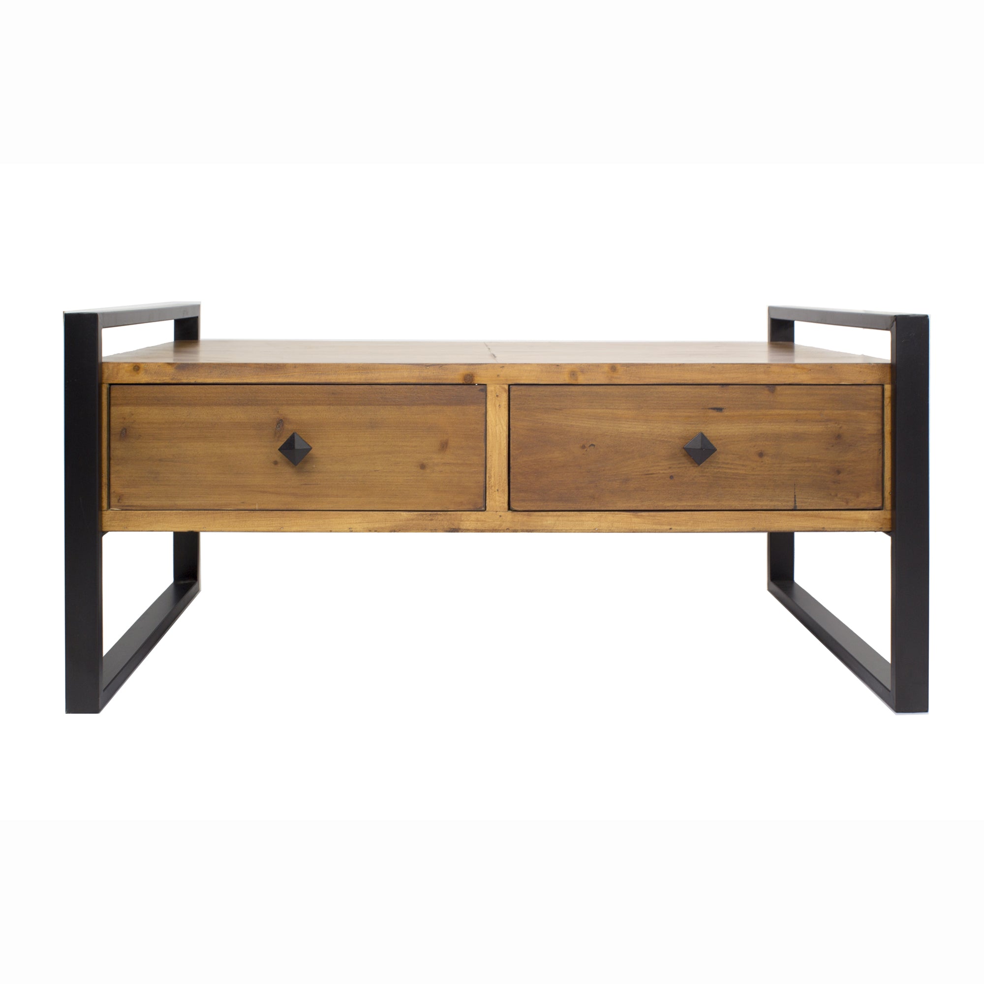 Green Brown Natural Metal Wood MDF Coffee Table with  Drawers