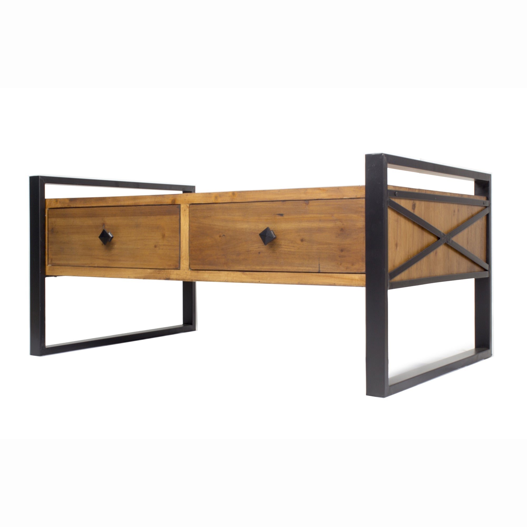 Green Brown Natural Metal Wood MDF Coffee Table with  Drawers