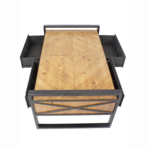Green Brown Natural Metal Wood MDF Coffee Table with  Drawers