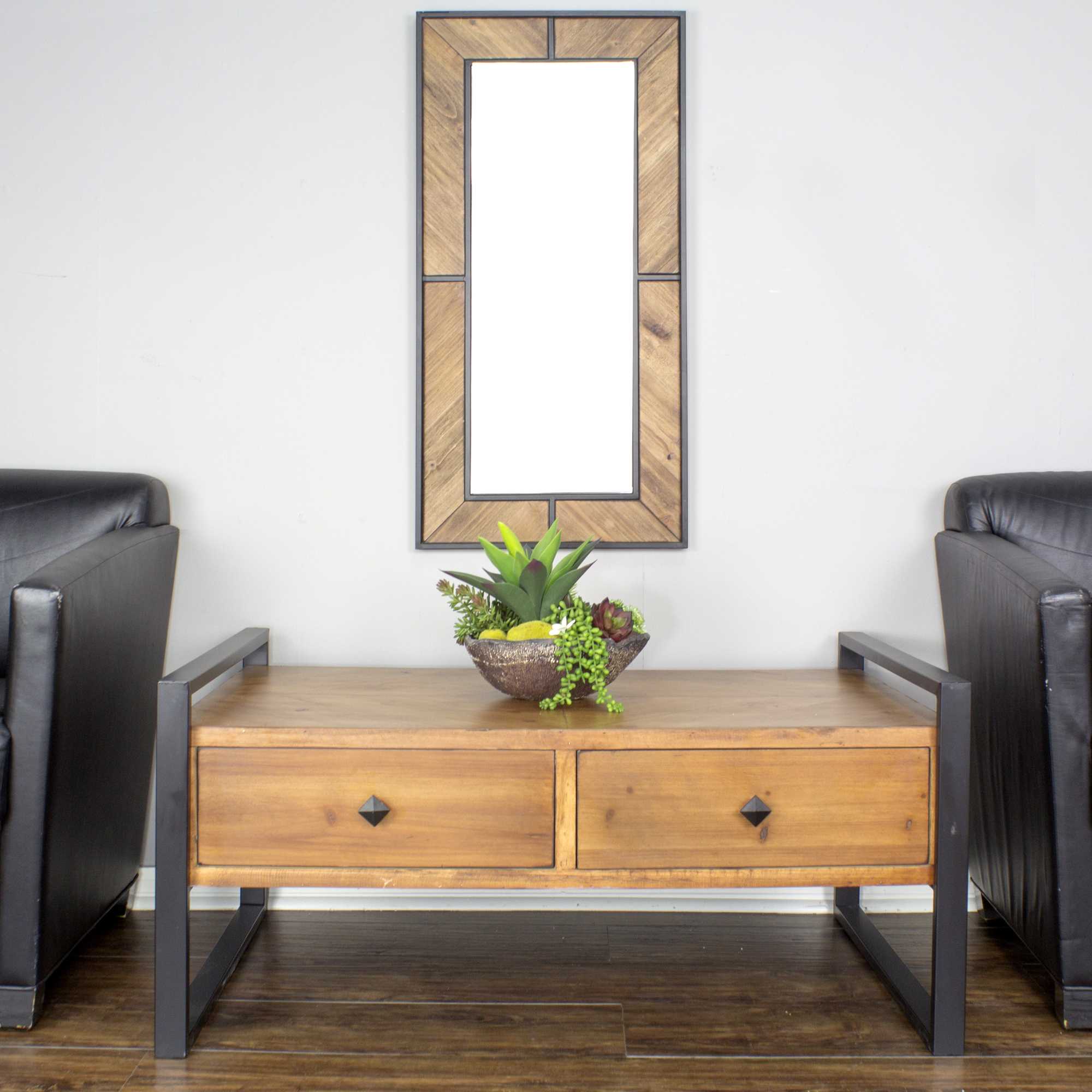 Green Brown Natural Metal Wood MDF Coffee Table with  Drawers