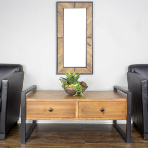 Green Brown Natural Metal Wood MDF Coffee Table with  Drawers