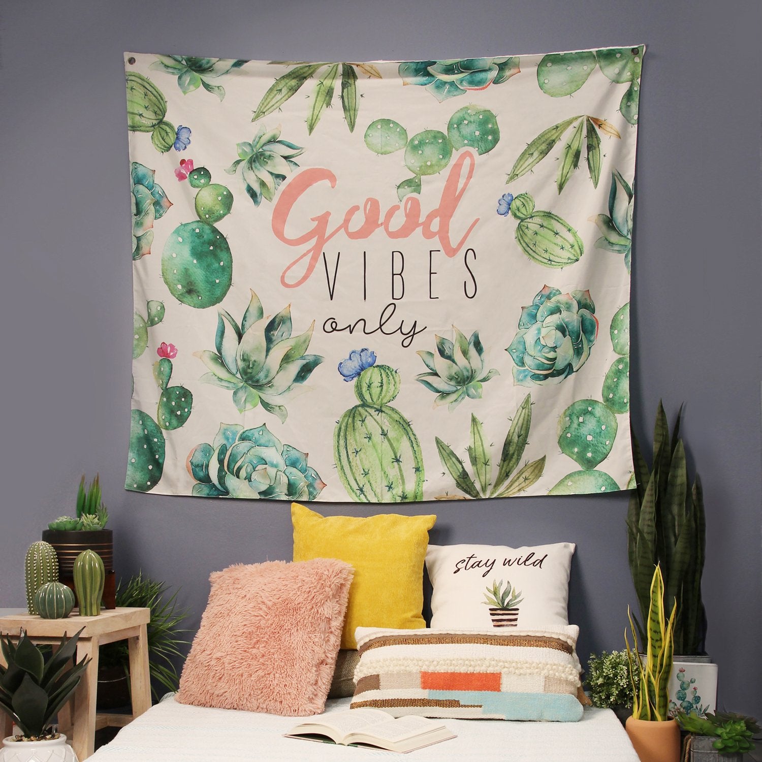 Colorful "Good Vibes Only" Tapestry
