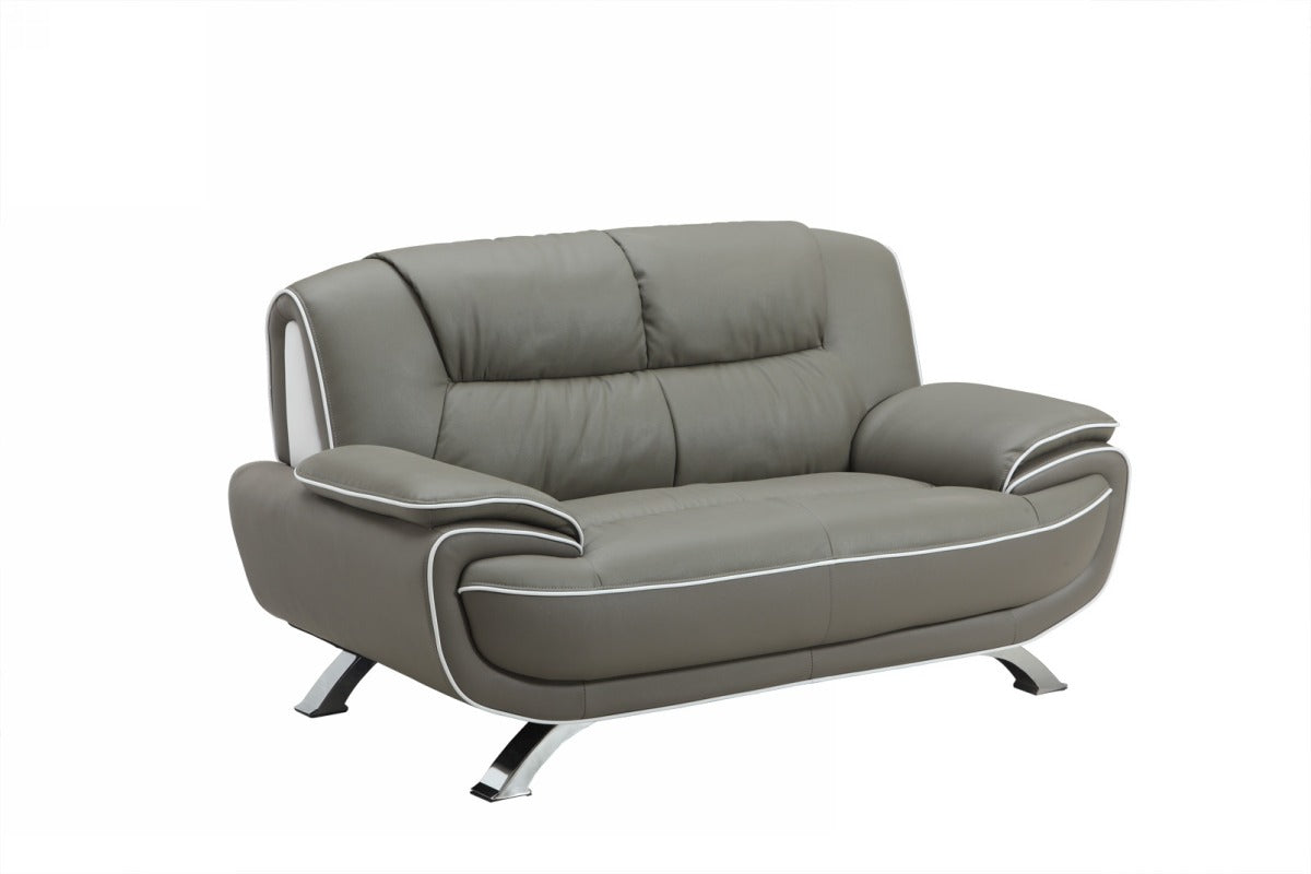 40" Sleek Grey Leather Loveseat