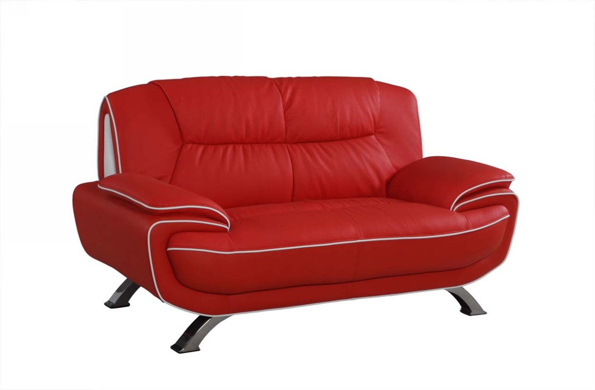 40" Sleek Red Leather Loveseat
