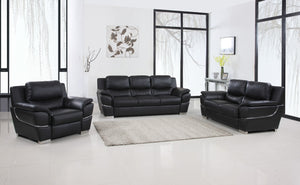 112" Chic Black Leather Sofa Set