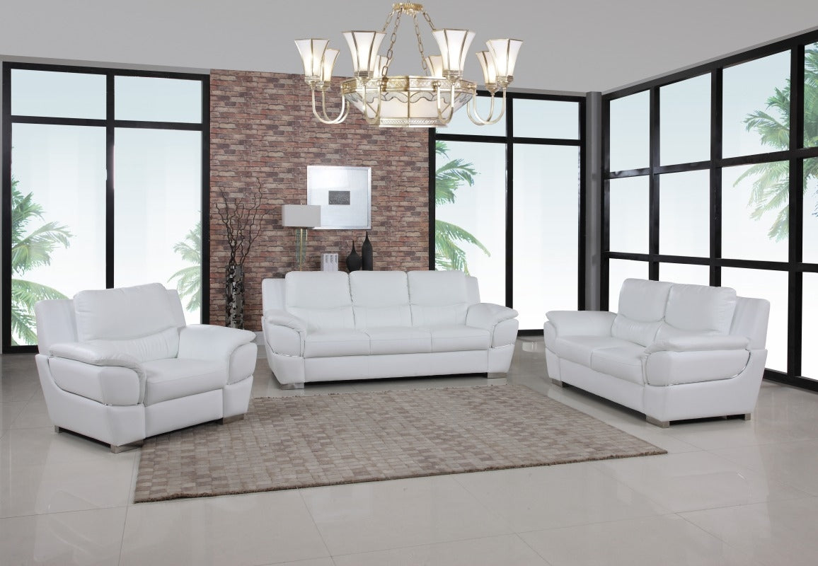 111" Chic White Leather Sofa Set