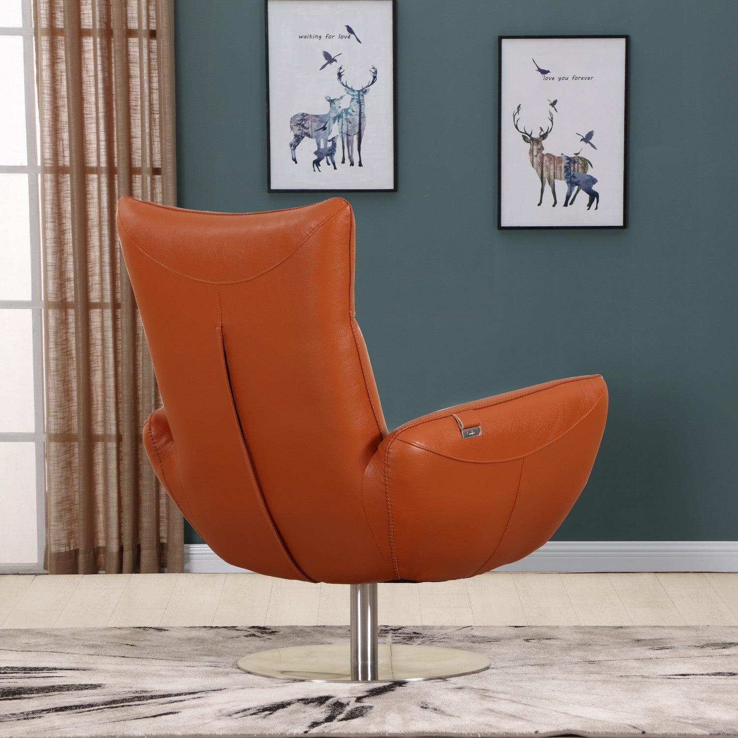 43" Orange Contemporary Leather Lounge Chair