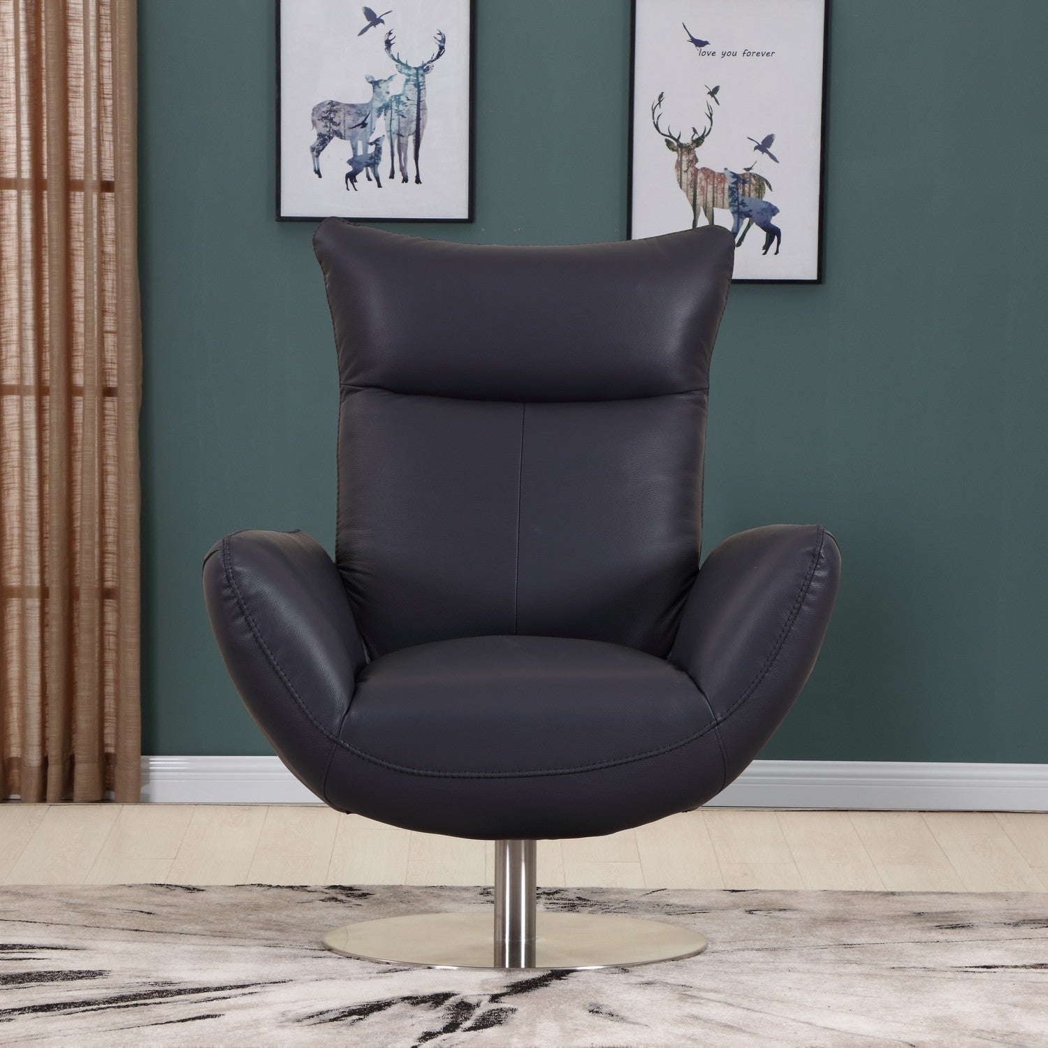 43" Navy Contemporary Leather Lounge Chair