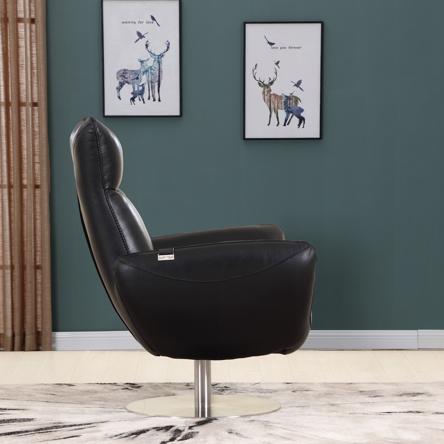 43" Black Contemporary Leather Lounge Chair