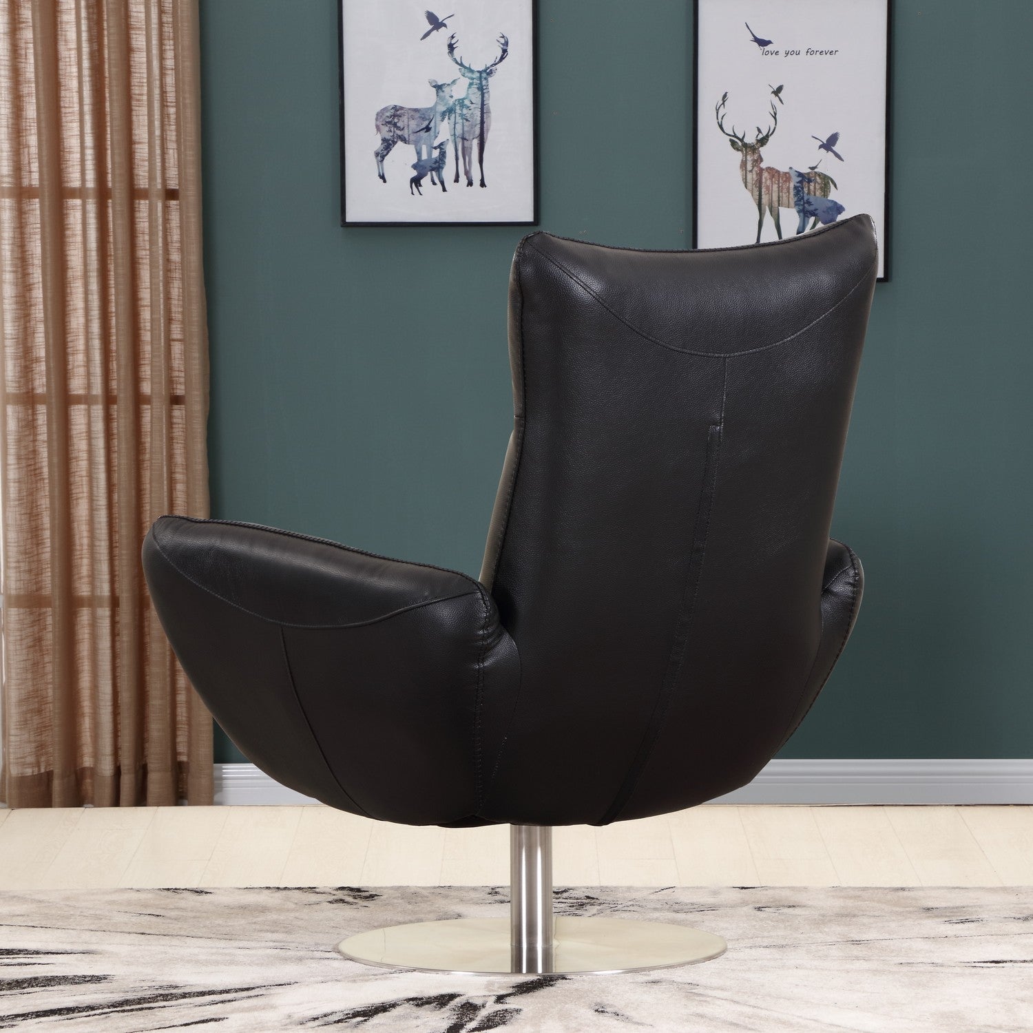43" Black Contemporary Leather Lounge Chair