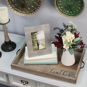 Handcrafted Distressed "Gather" Wood & Metal Tray