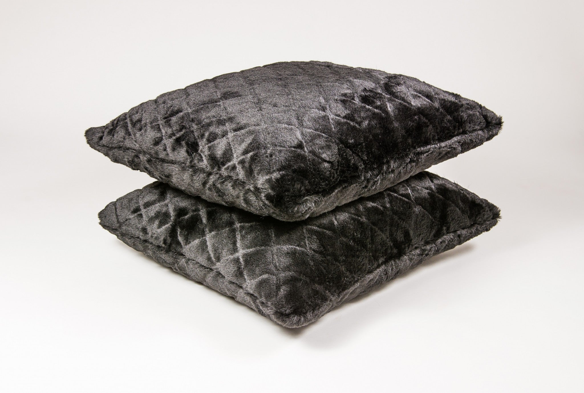 18" x 18" x 5" - Black, Faux Fur - Pillow 2-Pack