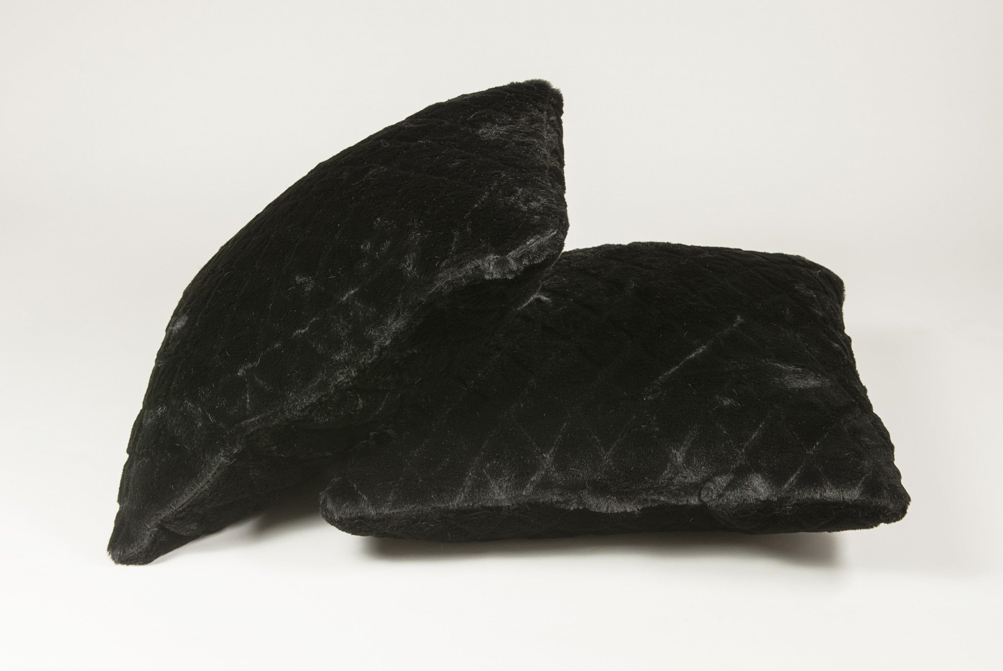 18" x 18" x 5" - Black, Faux Fur - Pillow 2-Pack