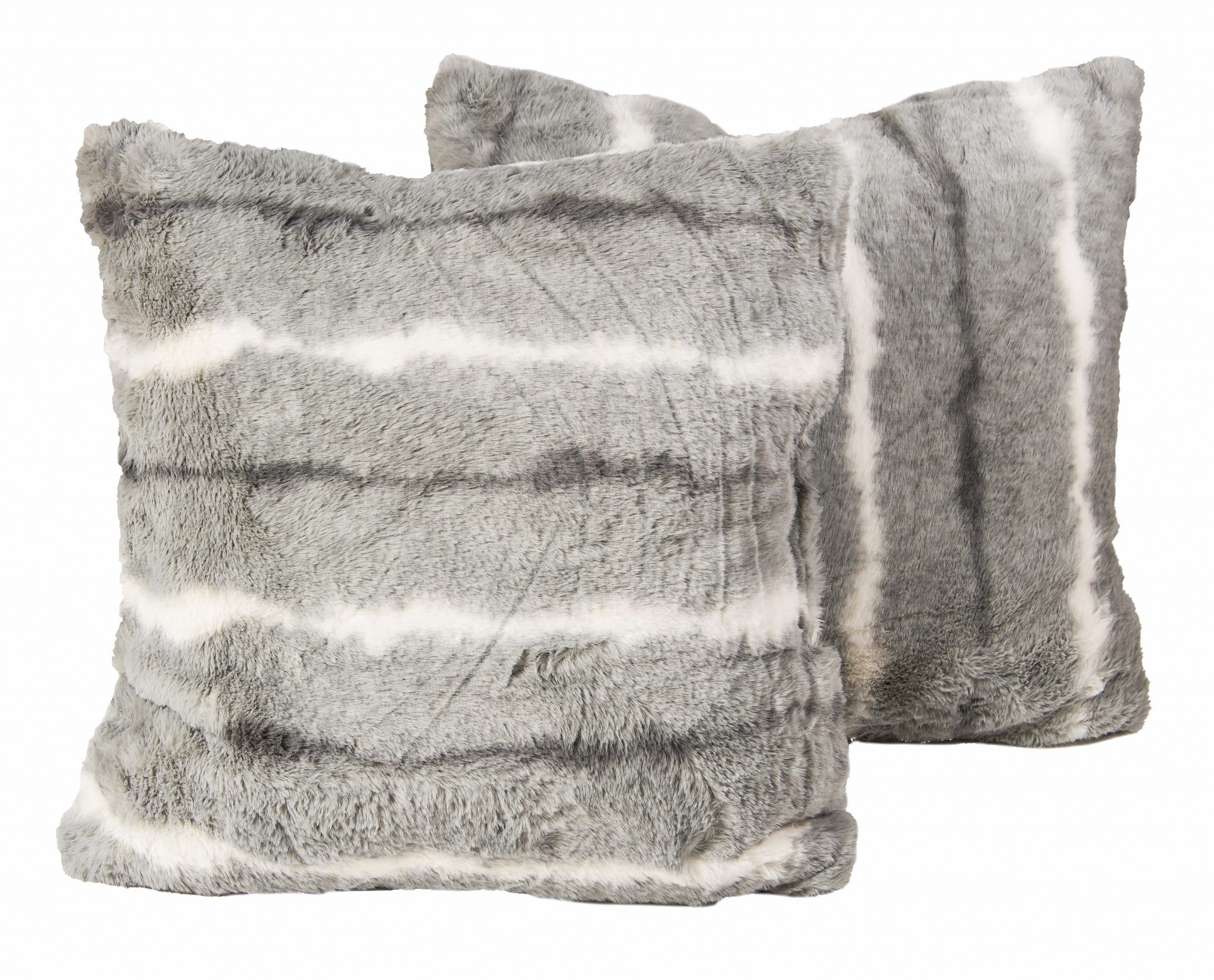 18" x 18" x 5" Grey/White, Faux Fur - Pillow 2-Pack