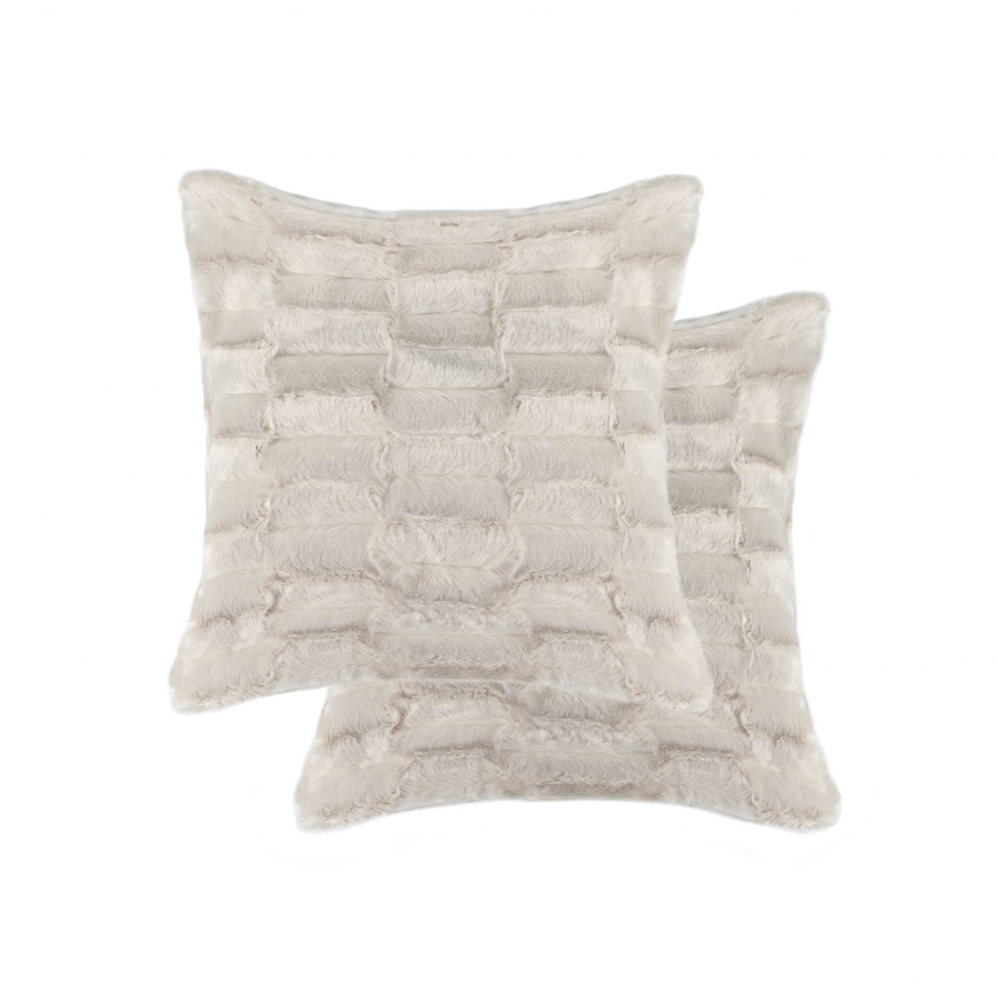 18" x 18" x 5" Tan, Linear Faux Fur - Pillow 2-Pack