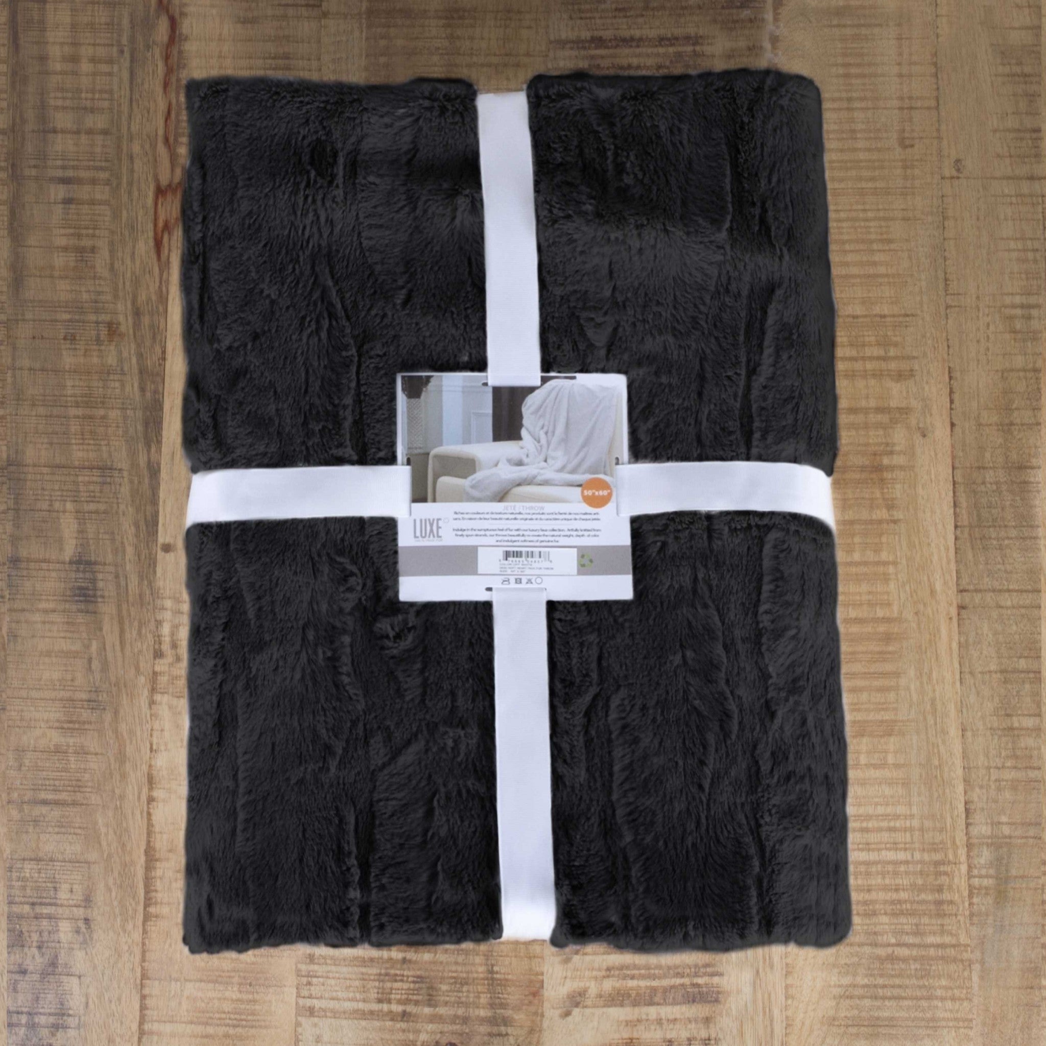 50" x 70" x 2" Black, Faux Fur - Throw