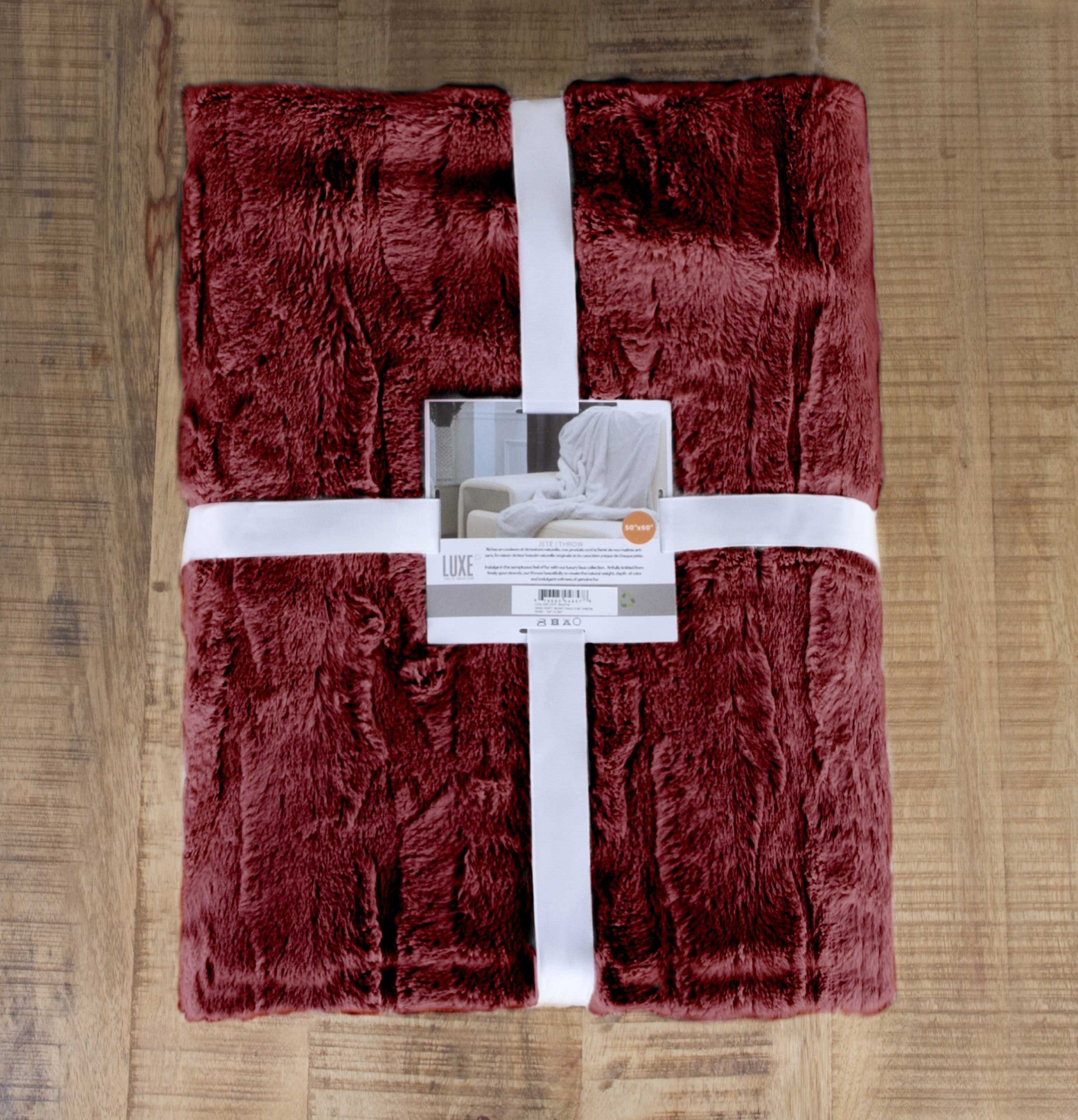 50" x 70" x 2" Burgundy, Faux Fur - Throw