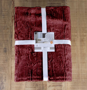 50" x 70" x 2" Burgundy, Faux Fur - Throw