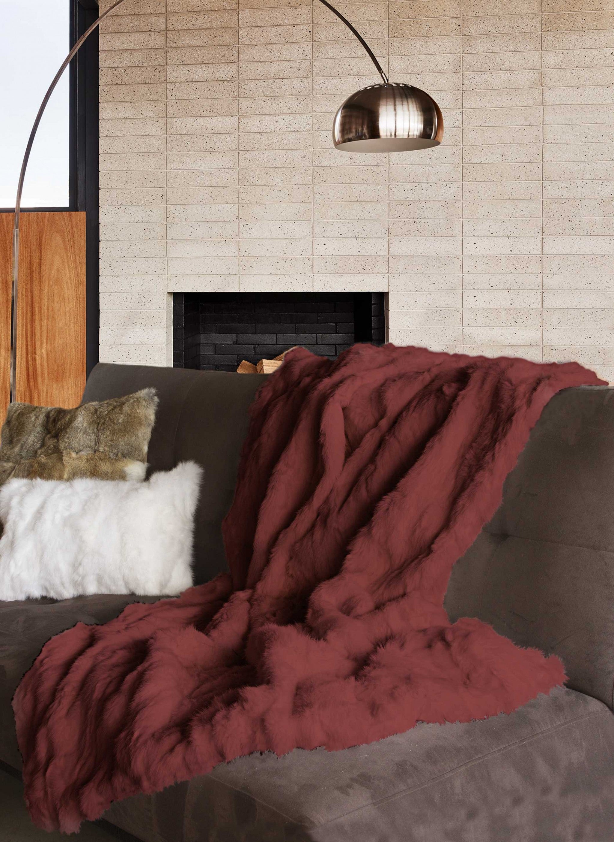 50" x 70" x 2" Burgundy, Faux Fur - Throw