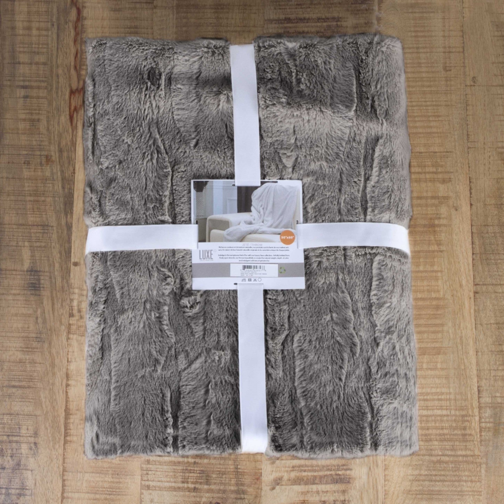 50" x 70" x 2" Grey, Faux Fur - Throw
