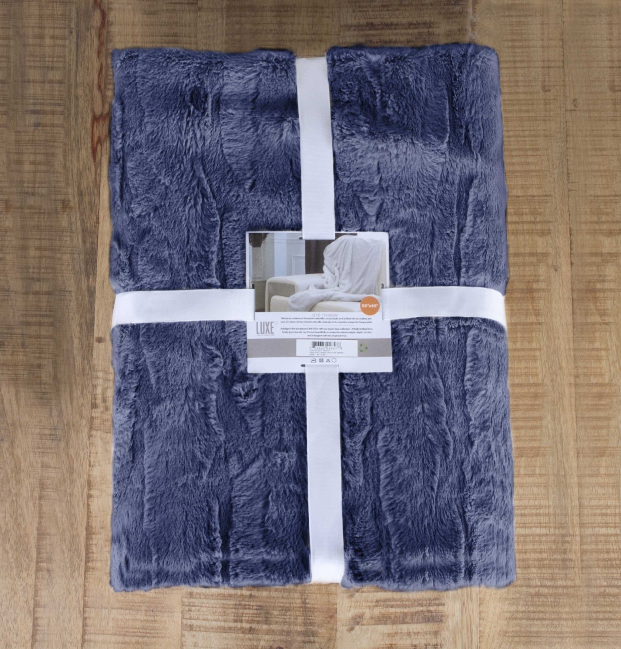50" x 70" x 2" Indigo Faux Fur Throw