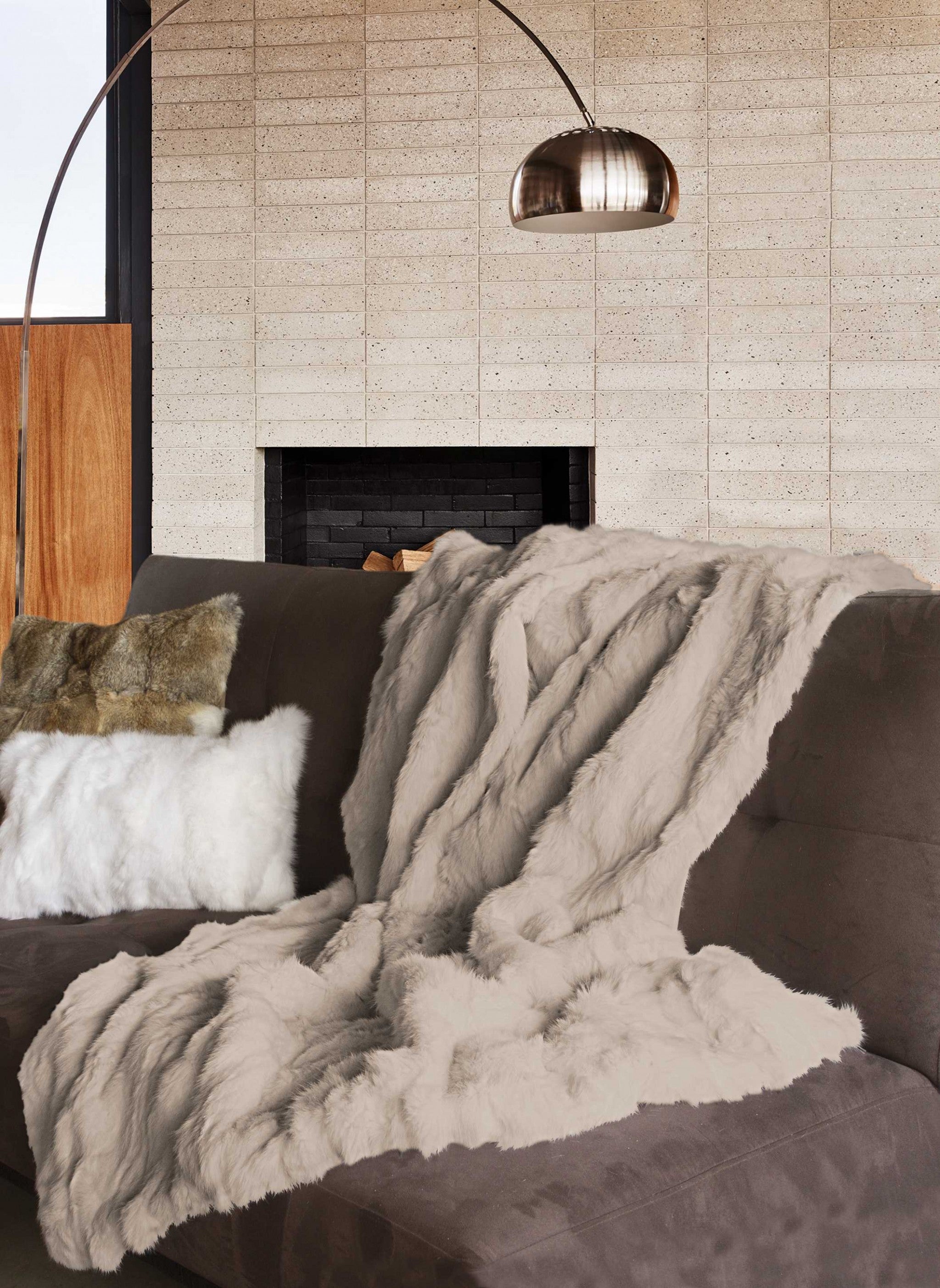 50" x 70" x 2" Oatmeal, Faux Fur - Throw