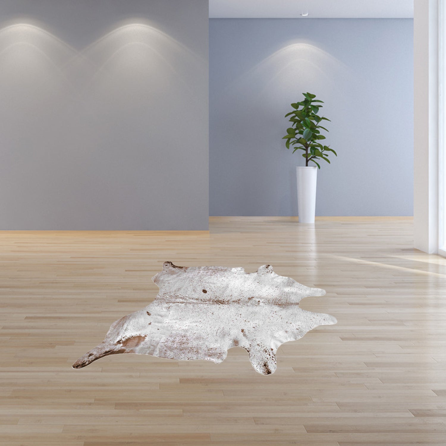 72" x 84" White and Brown Cowhide  Rug