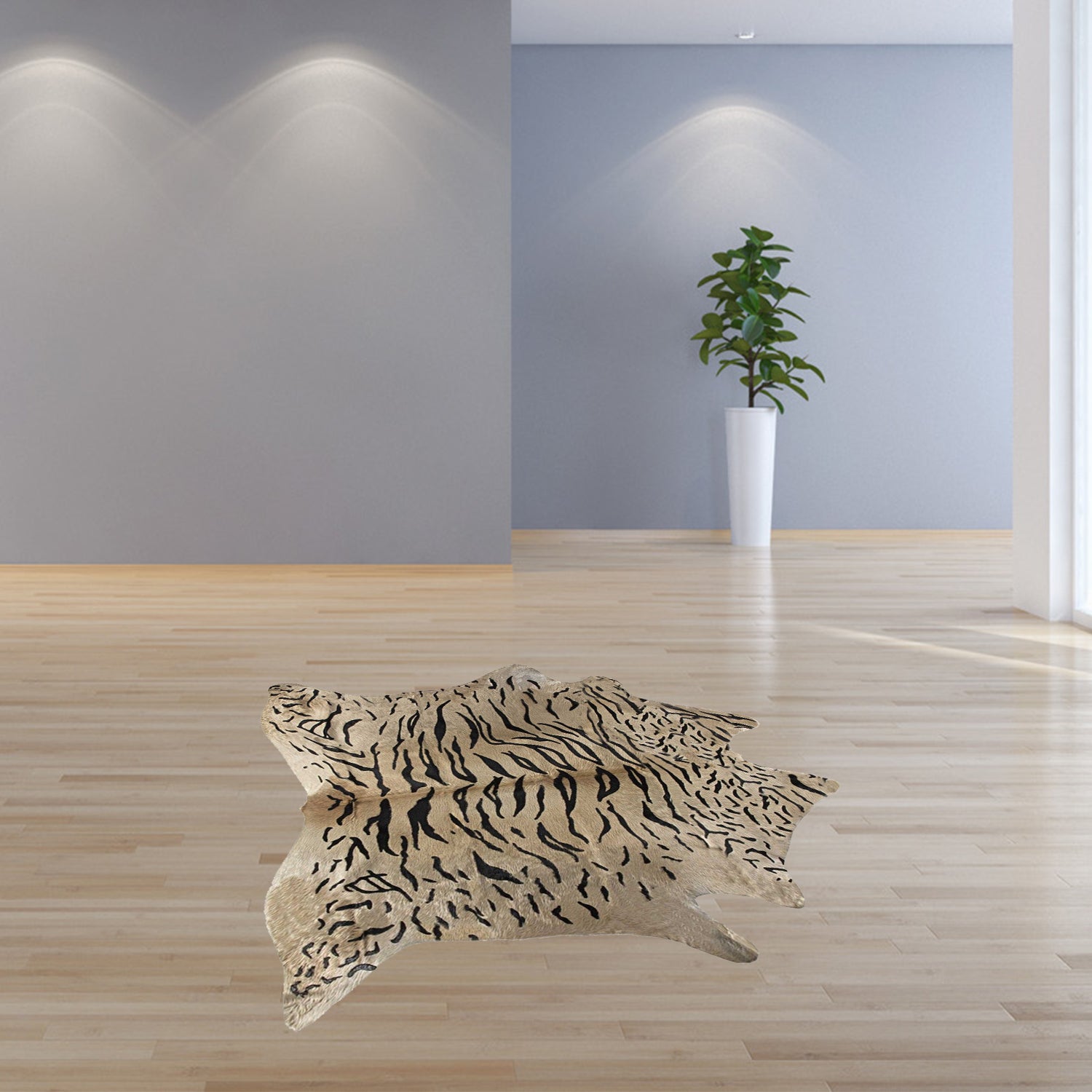72" x 84" Tiger Black on Natural Cowhide  Rug