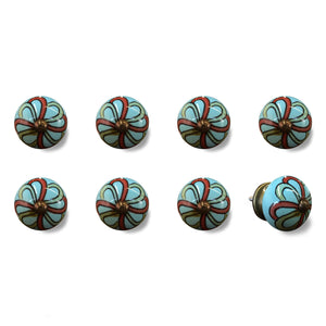 1.5" x 1.5" x 1.5" Turquiose/Red/Gren, Handpainted, Ceramic - Knobs 8-Pack