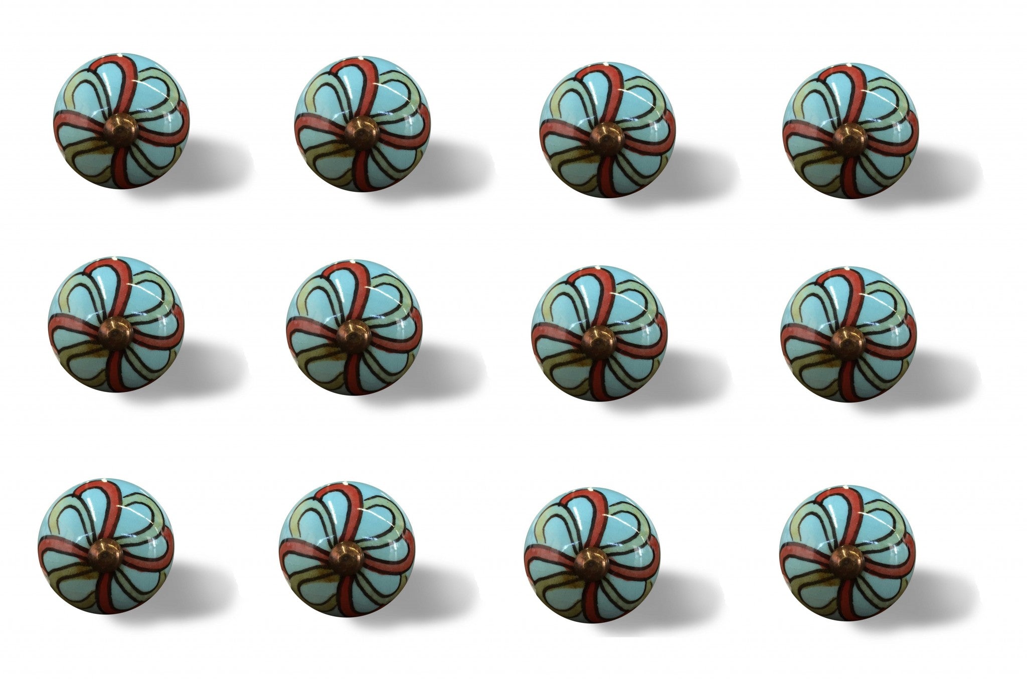 1.5" x 1.5" x 1.5" Turquoise, Red and Green - Knobs 12-Pack