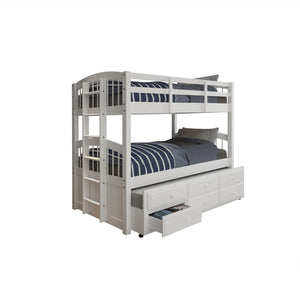 80" x 42" x 70" White Twin Bunk Bed  Trundle with 3 Drawers