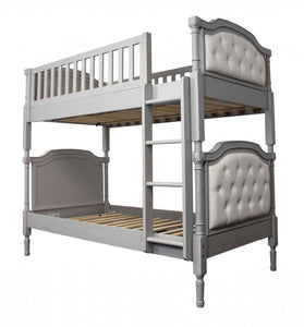 81" X 43" X 75" Twin Over Twin Antique Gray And Pearl Pu Bunk Bed