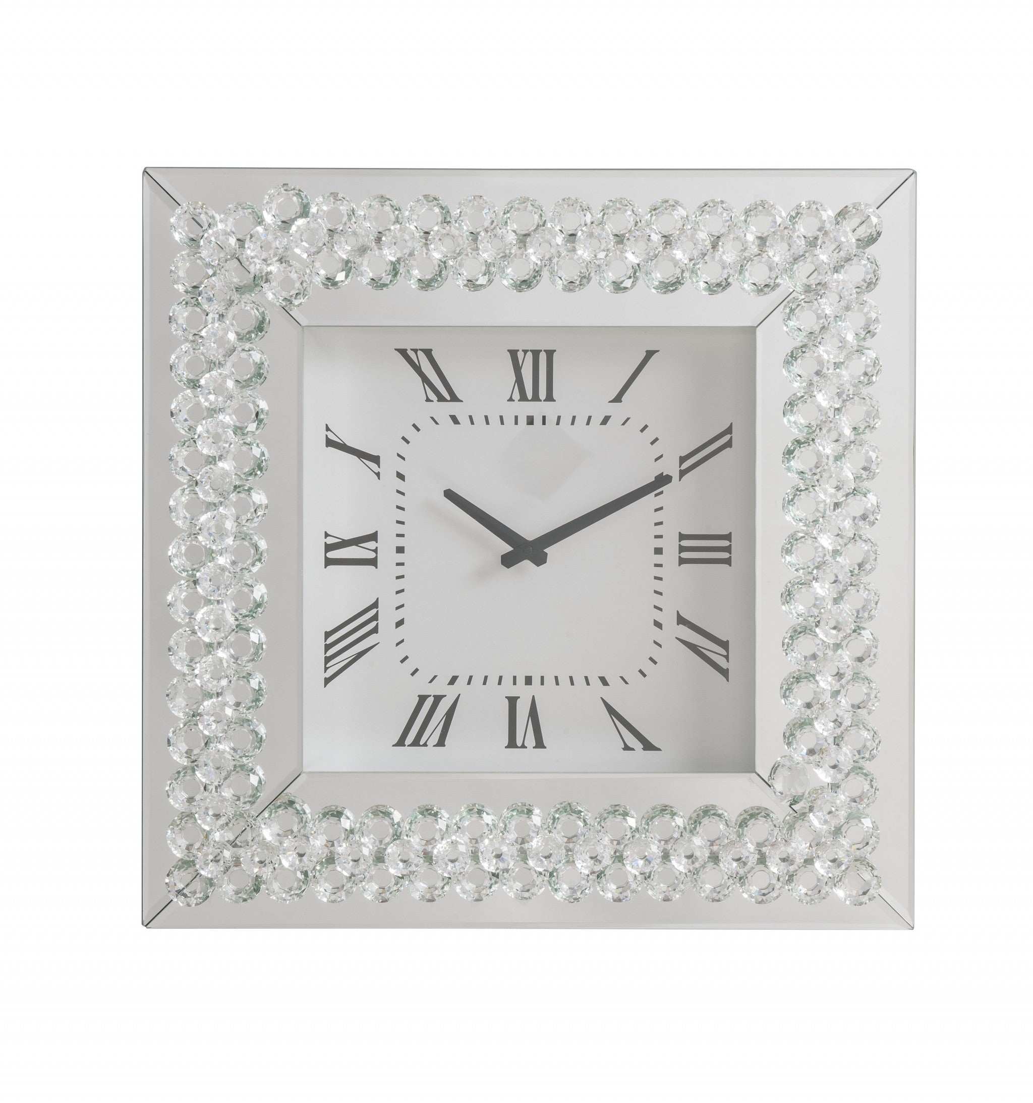 20" X 2" X 20"  Mirrored And Faux Crystals Analog Wall Clock