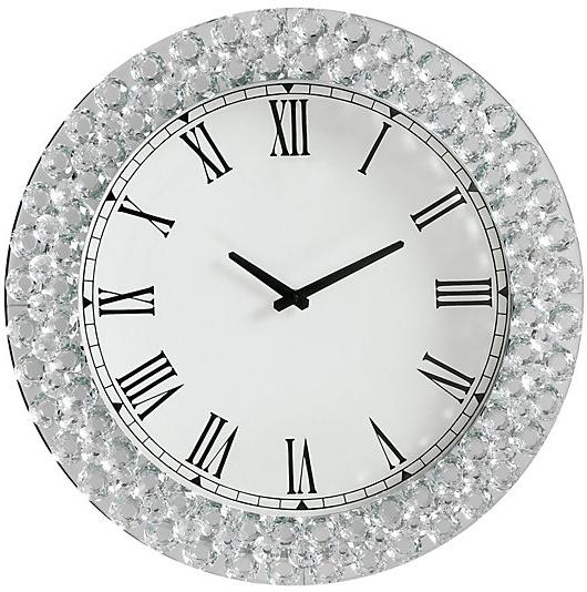 20" X 2" X 20"  Mirrored And Faux Crystals Analog Wall Clock
