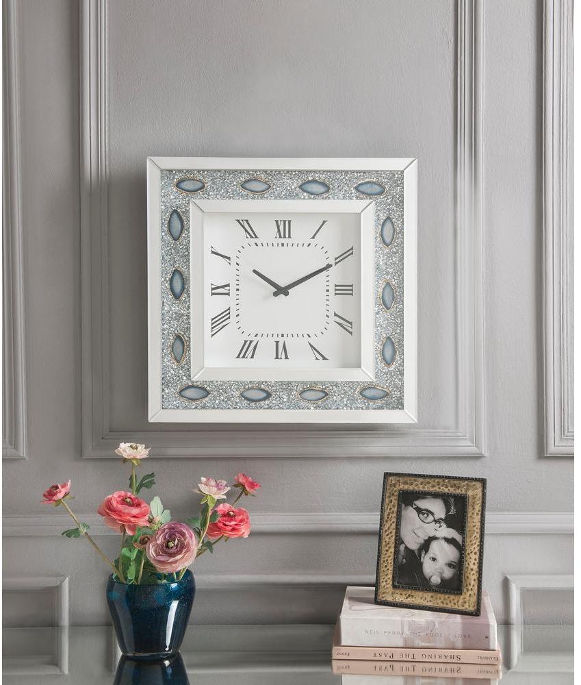 20" X 2" X 20"  Mirrored And Faux Agate Analog Wall Clock
