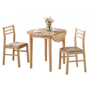68" x 66.5" x 95" Natural Beige Foam Solid Wood Polyester Blend  3pcs Dining Set