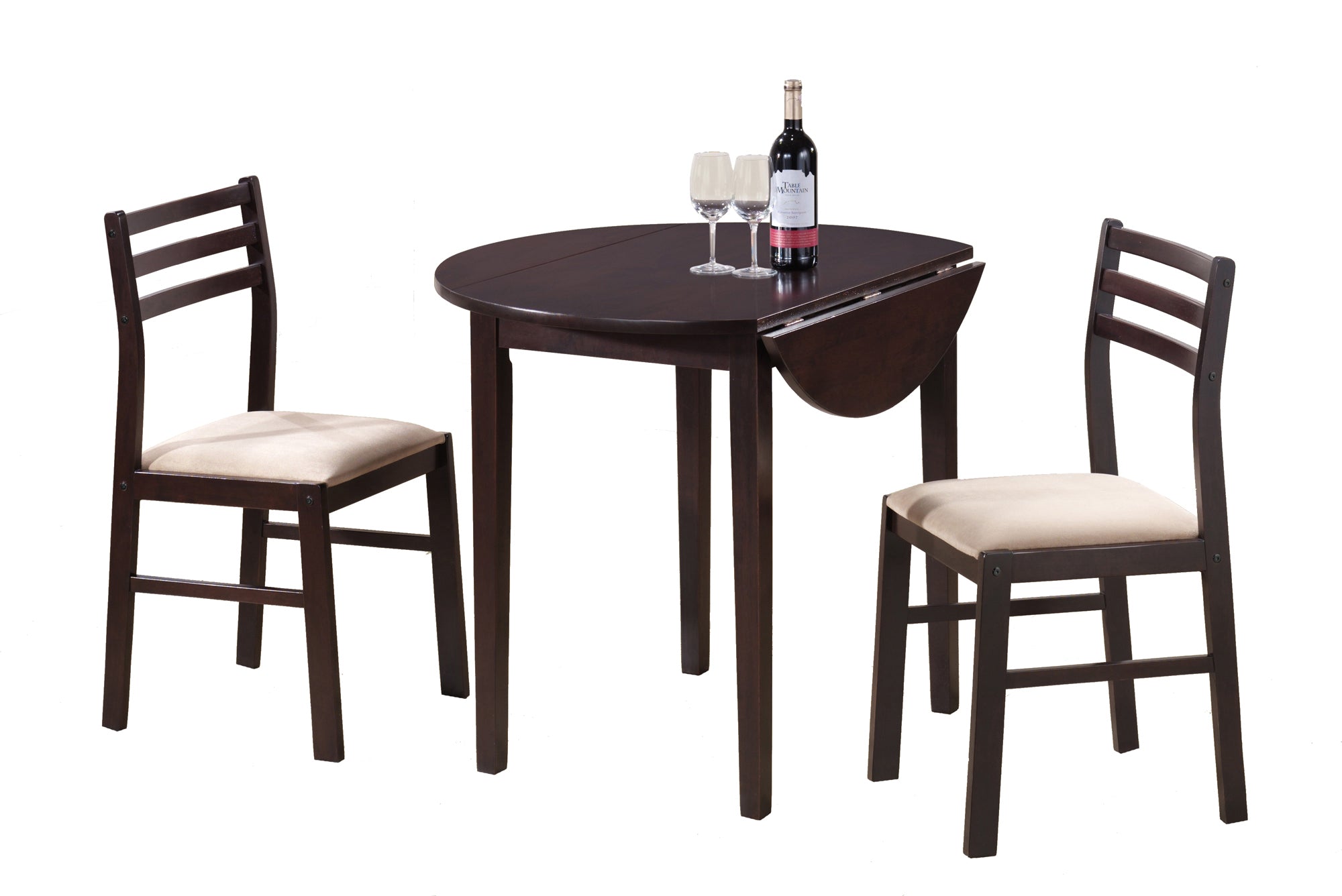 68" x 66.5" x 95" Cappuccino Beige Foam Solid Wood Polyester Blend  3pcs Dining Set