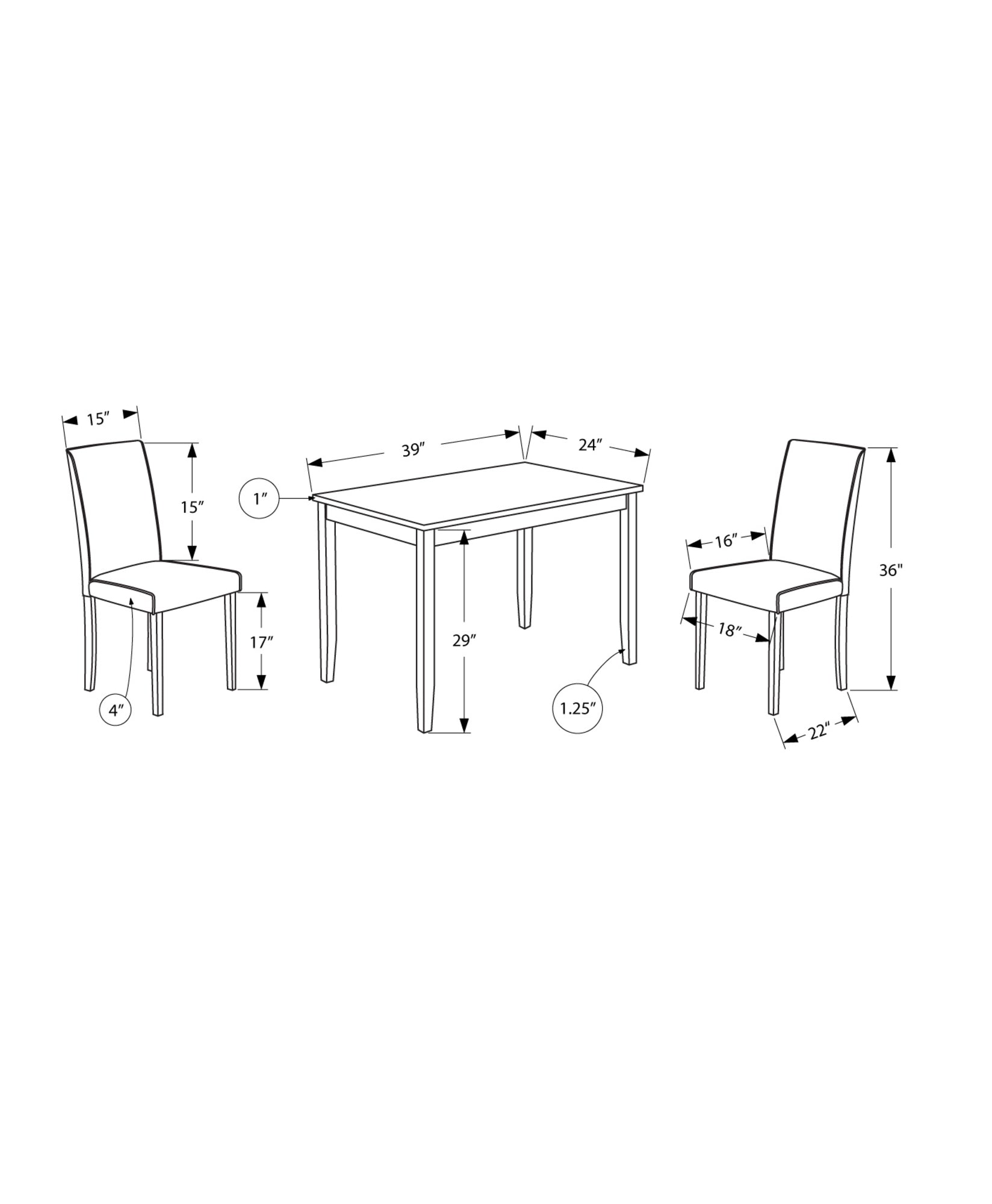68" x 75" x 102" Grey  Black  Solid Wood  Foam  Veneer  Linen  3pcs Dining Set