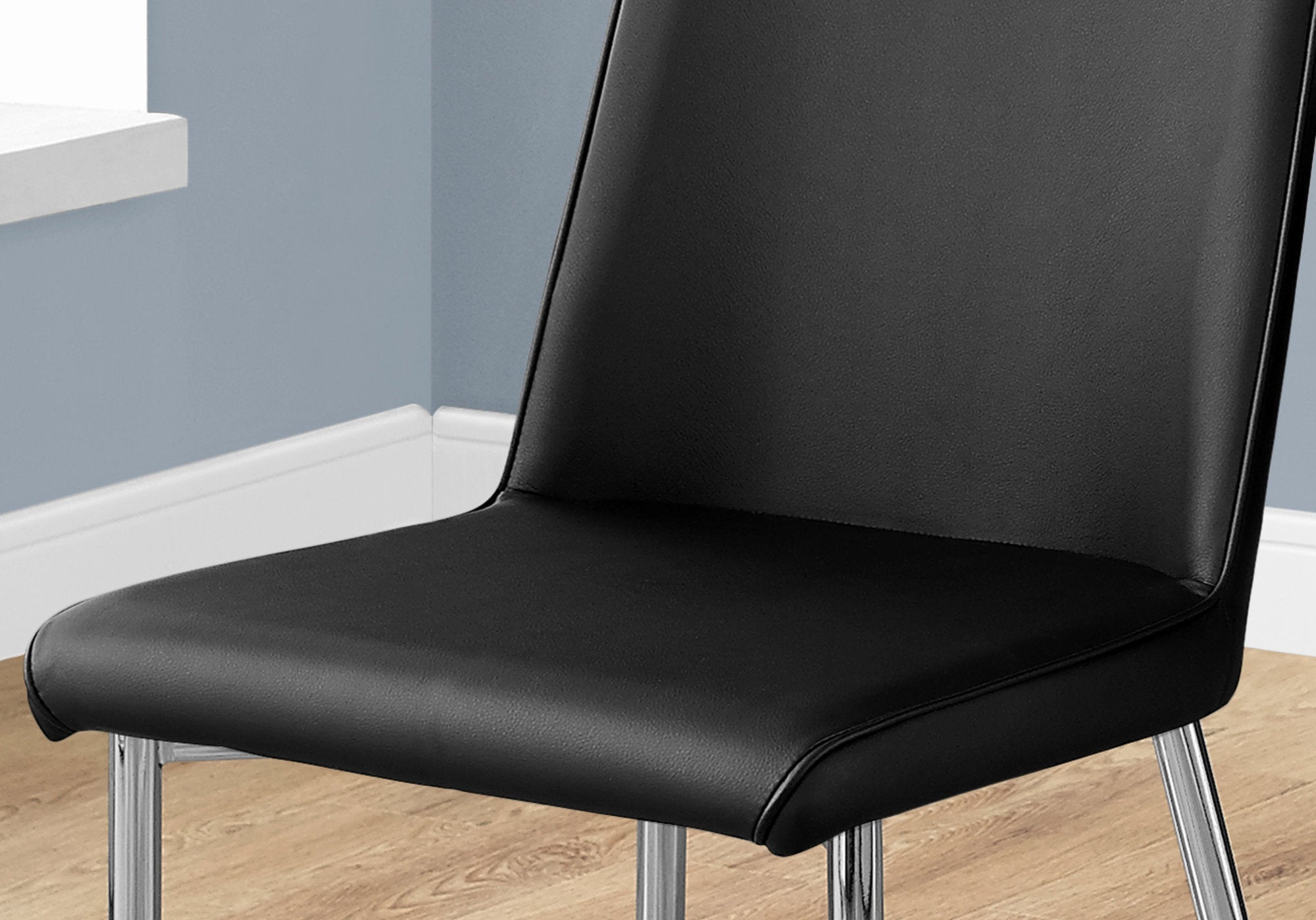 33" x 36" x 74" Black Leather Look Foam Dining Chairs with Metal Base  Set of 2